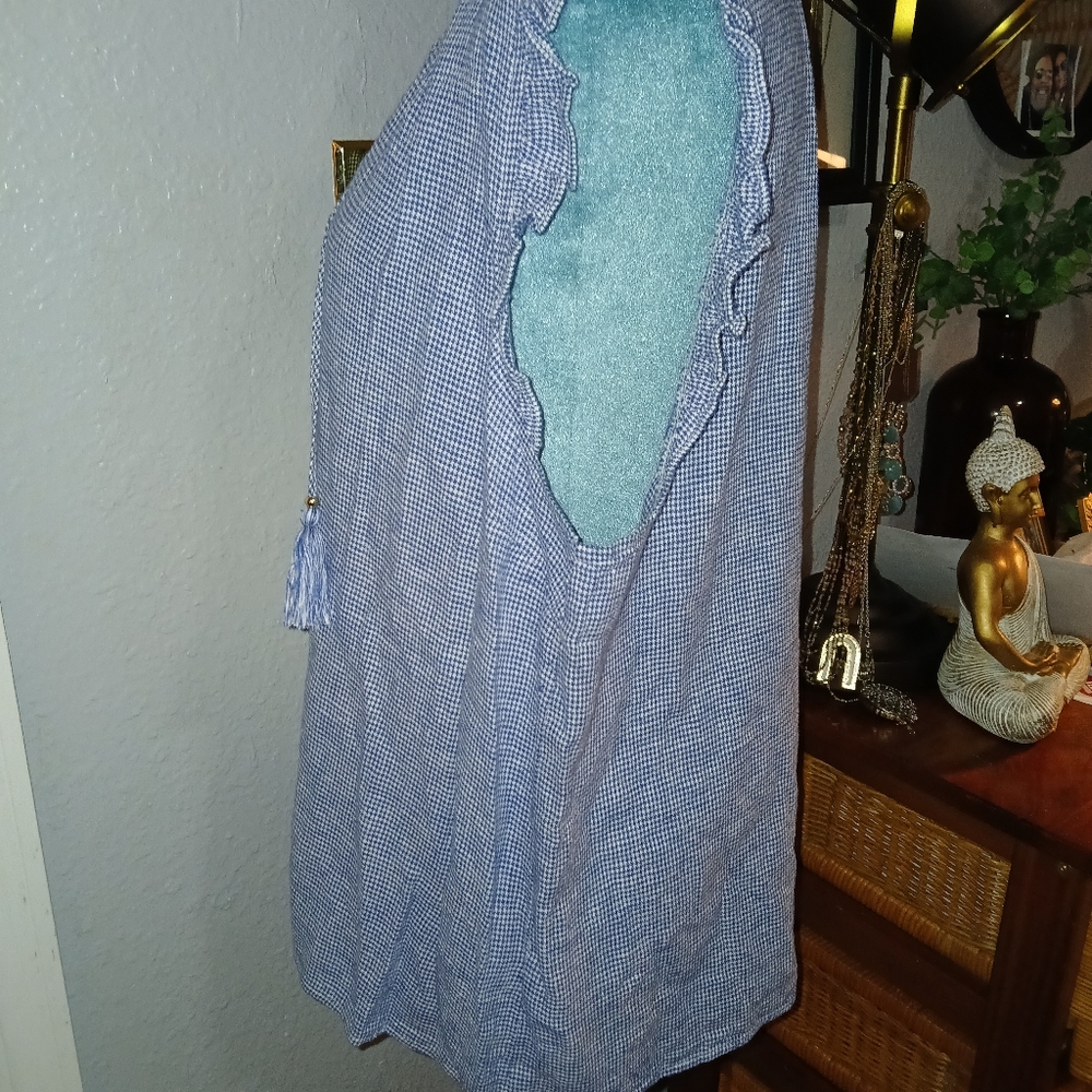 NWOT Ellen Tracy Linen Blue & White Gingham Check Top XL - Picture 7 of 12